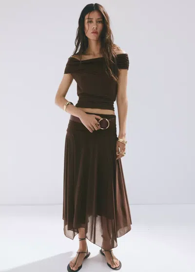 Mango Top Épaules Dénudées In Brown