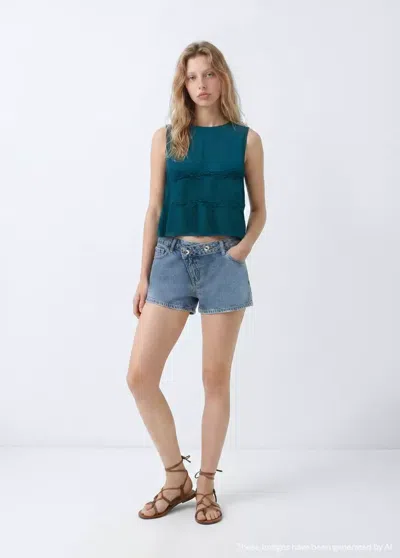 Mango Top Fluide Détail Froncé In Blue