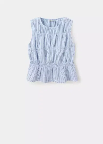 Mango Top Froncé À Rayures 100 % Coton In Blue
