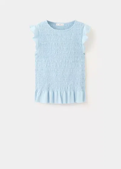 Mango Top Froncé Détail Volant In Blue