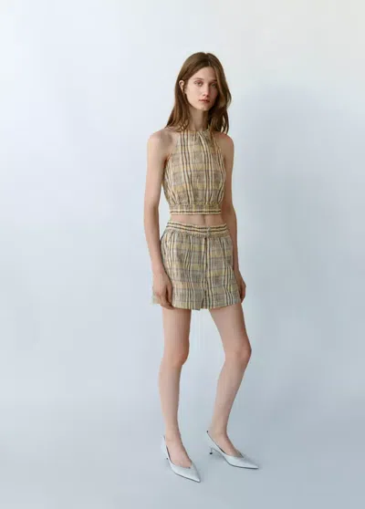Mango Top Halter À Carreaux In Brown
