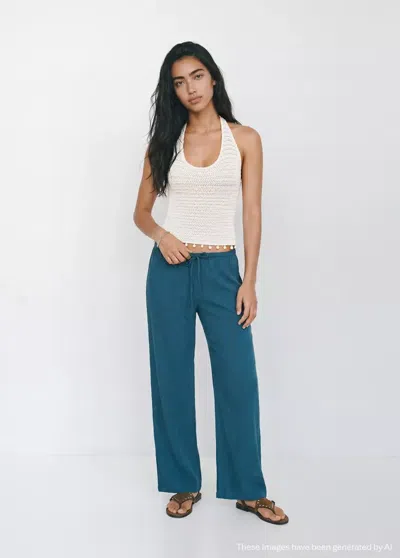 Mango Top Halter Avec Détail De Perles In Blue