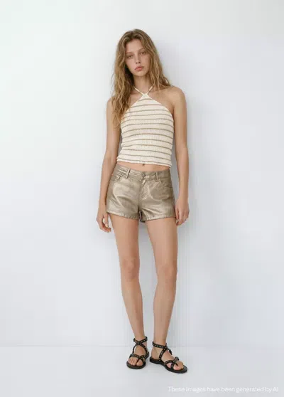 Mango Top Halter En Crochet In Brown