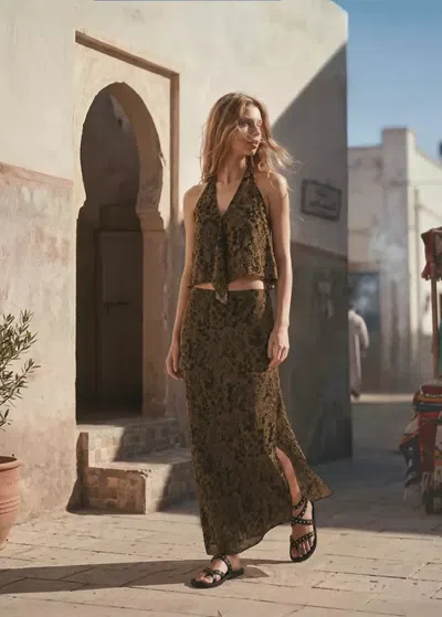 Mango Printed Halter Top In Russet