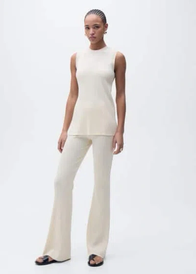 Mango Long Rib-knit Top With Opening Ecru