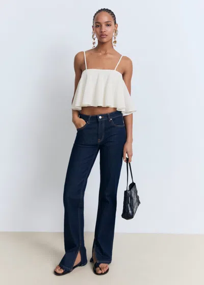 MANGO TOP MAILLE À VOLANTS BLANC - FEMME - M - MANGO