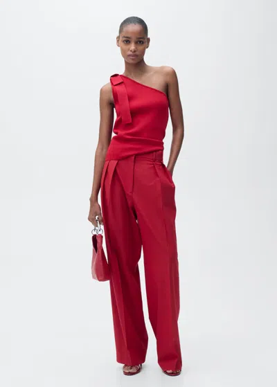 Mango Asymmetrical Knitted Top With Bow Red