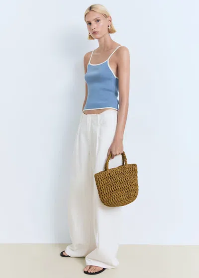 Mango Knitted Top With Contrasting Trim Sky Blue