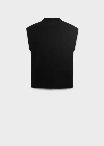 Mango Perkins-neck Knitted Top In Black