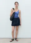 Mango Top Maille Col V Bleu Ciel - Femme - L -