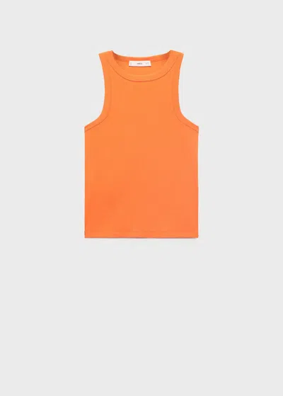 Mango Ribbed Halter Neck Top Pastel Orange