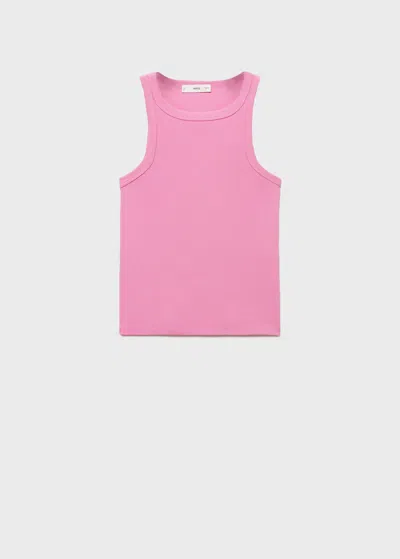 Mango Ribbed Halter Neck Top Pastel Pink