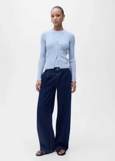 Mango Ribbed Knit Top Sky Blue