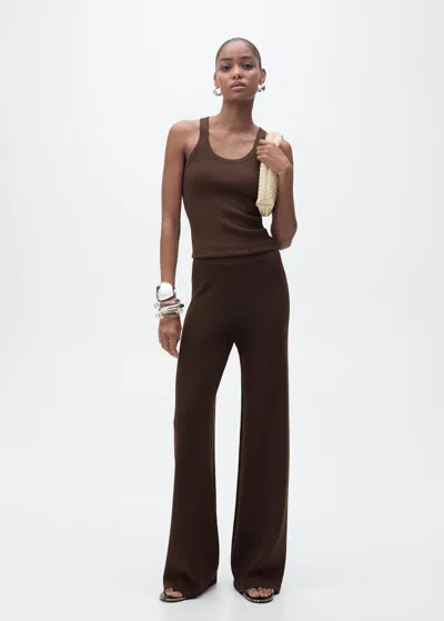 Mango Ribbed Knit Top Chocolate