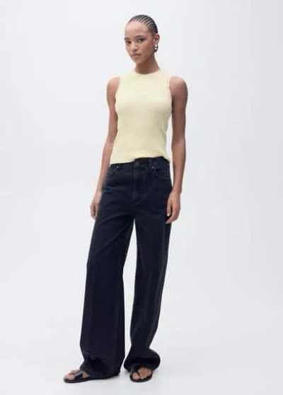 Mango Ribbed Knit Top Pastel Yellow