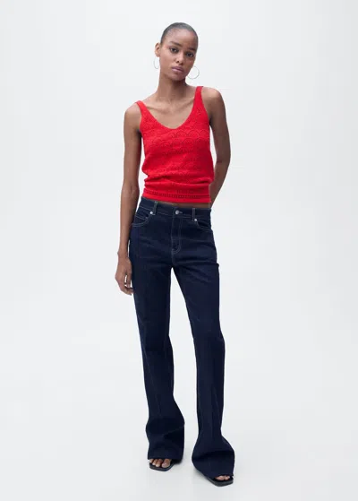 Mango Openwork Details Knit Top Red In Rouge