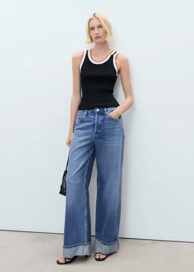 Mango Knitted Top With Contrast Details Black