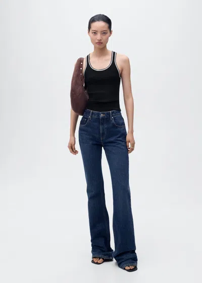 Mango Knitted Top With Contrast Details In Black