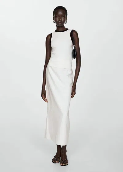 Mango Top Maille Liserés Contrastants Écru - Femme - Xl -  In White