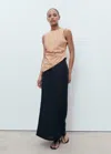 Mango Asymmetrical Striped Cotton Top Brown