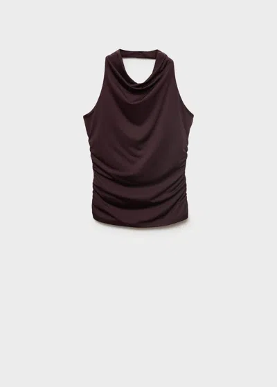 MANGO DRAPED HALTER TOP BROWN