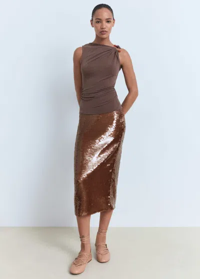 Mango Gathered Top With Jewel Detail Light/pastel Brown