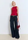 Mango Top Peplum Avec Détail Coutures Rouge - Femme - M -