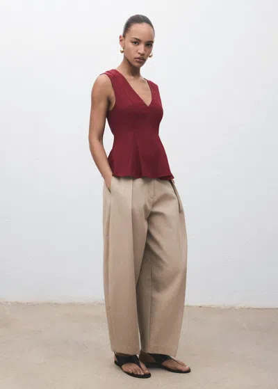 Mango Lyocell Peplum Top In Burgundy