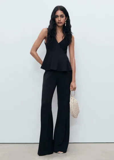 Mango Lyocell Peplum Top In Black