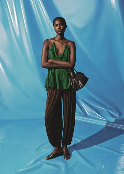 Mango Pleated Top With Low Back Neckline Green