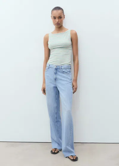 Mango Top Rayures Col Bateau Vert - Femme - L -