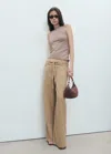 Mango Asymmetric Strap Knit Top Sand