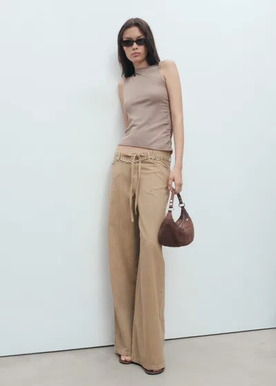 Mango Asymmetric Strap Knit Top Sand