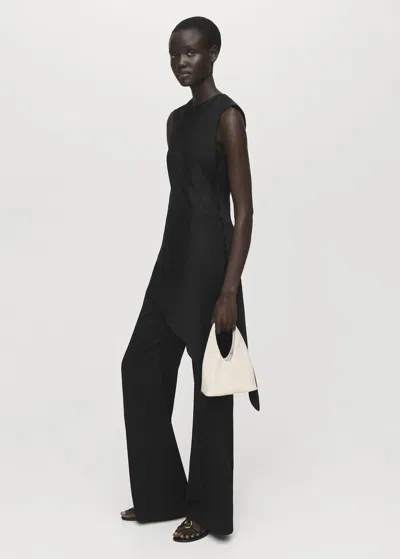 Mango Asymmetrical Satin Top In Black