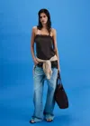 Mango Top Satiné Avec Dentelle In Brown