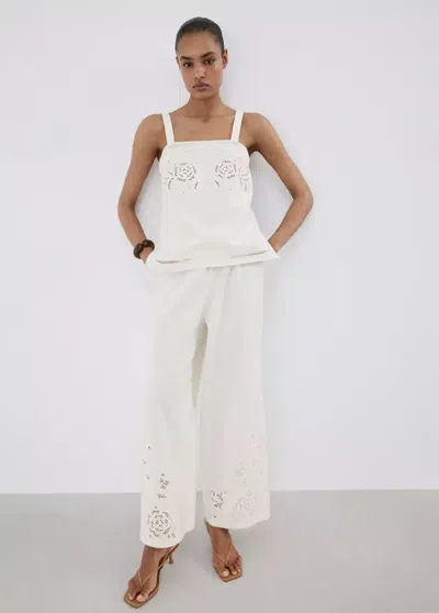 Mango Top With Openwork Embroidery In Off White