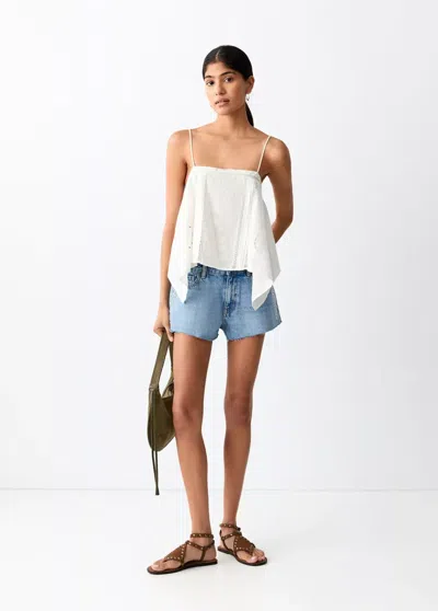 Mango Top With Openwork Embroidery In White