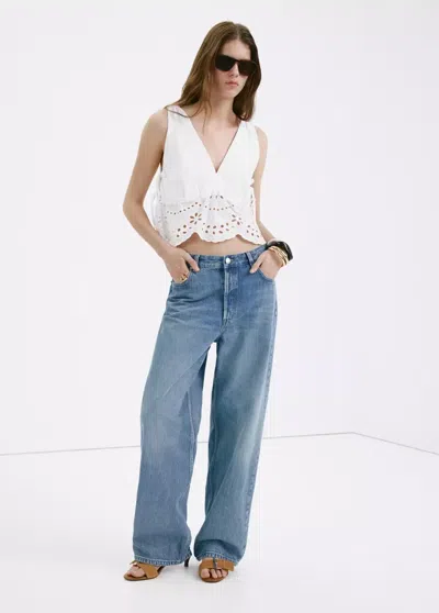 Mango Top With Openwork Embroidery In White