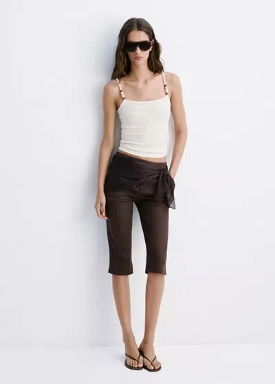 Mango Top With Thin Straps And Beads In Ecru