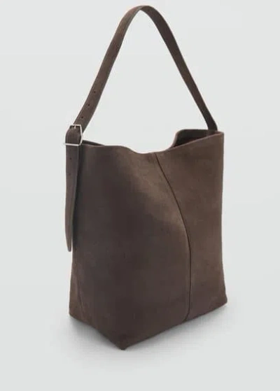 Mango Suede Tote Bag With Adjustable Strap In Brown