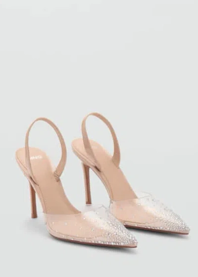 Mango Transparent Rhinestone Pointed Toe Shoe Nude