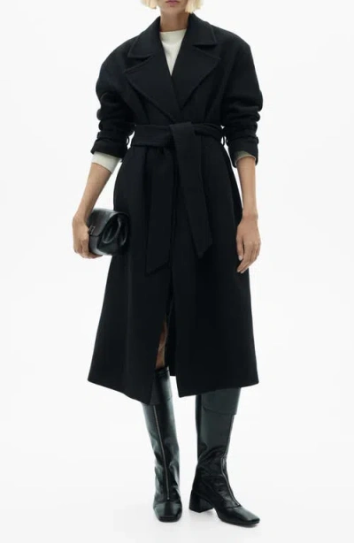 MANGO MANGO TRAVIATA TIE BELT WOOL BLEND COAT