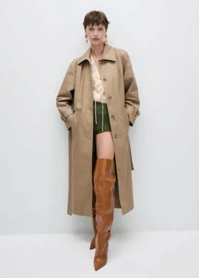 Mango Trench Coton Col Chemise In Beige