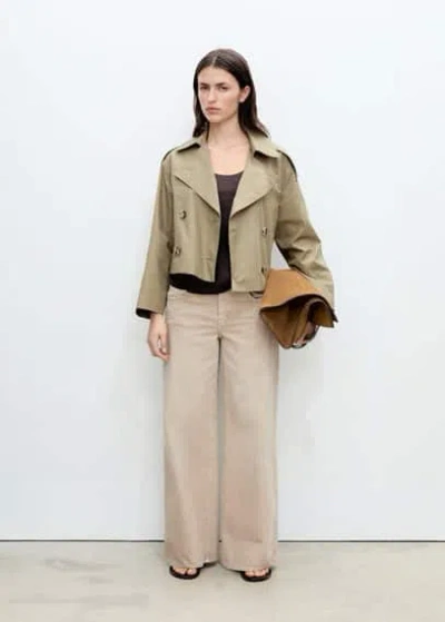 Mango Double-breasted Cropped Trench Coat Khaki