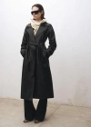 Mango Leather Trench Coat With Belt Black In Black