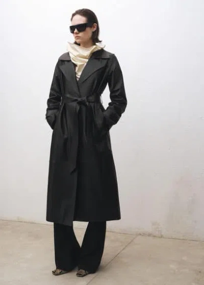Mango Leather Trench Coat With Belt Black