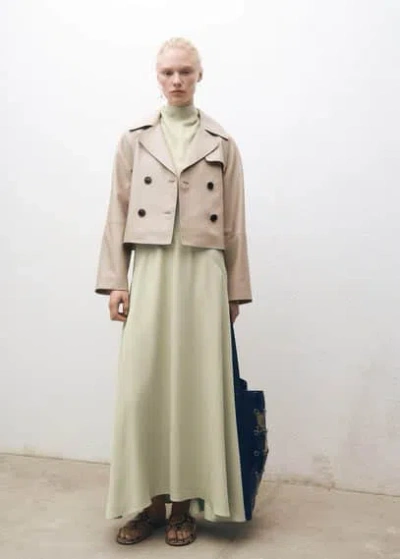 Mango Cropped Leather Trench Coat Ice Grey
