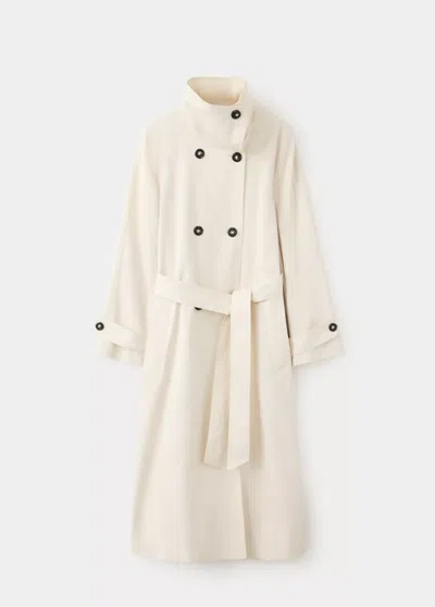 Mango Trench Long Avec Col Montant Et Ceinture In Blanc Cassé