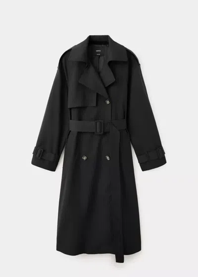 Mango Trench Long Double Boutonnage In Noir
