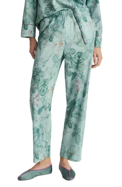Mango Tropical Print Cotton Pants In Green